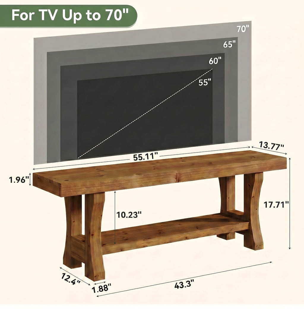 Brown Solid Wood 2-Tier TV Stand T834594