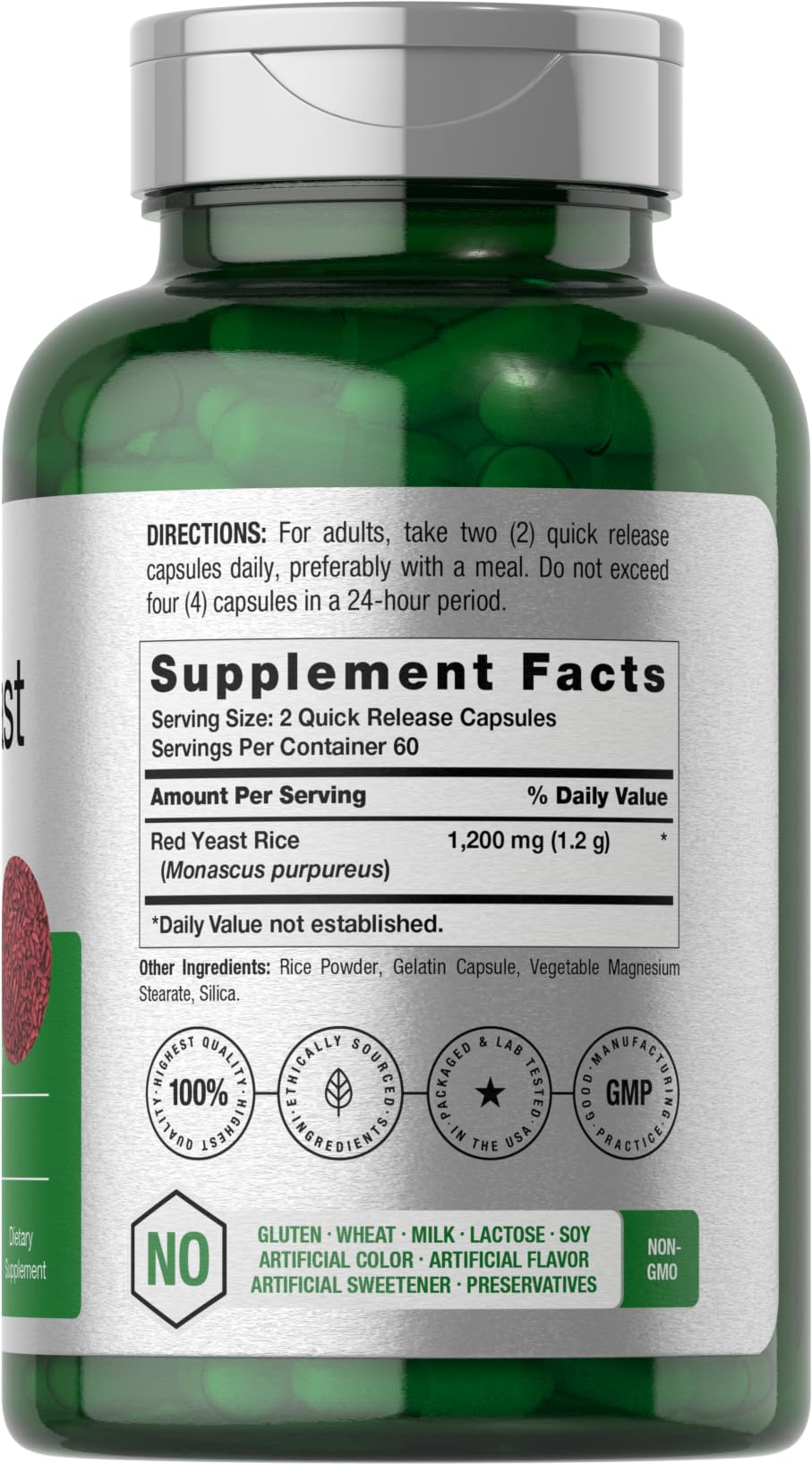 Red Yeast Rice 1200 mg 120 Capsules U92689