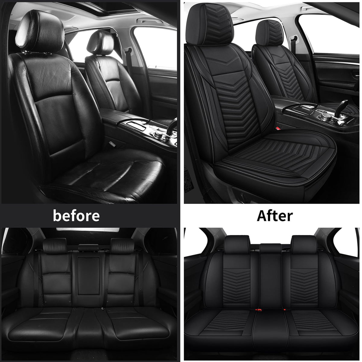 Black Nappa Leather Car Seat Covers Full Set H34932