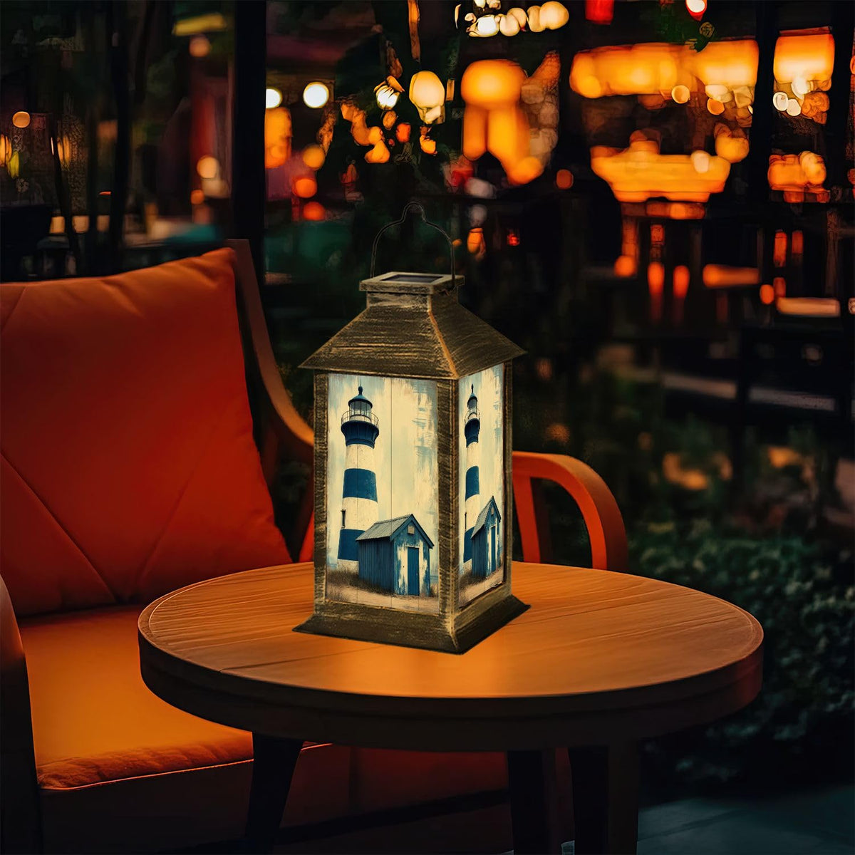 Navy Blue Coastal Solar Lantern V706