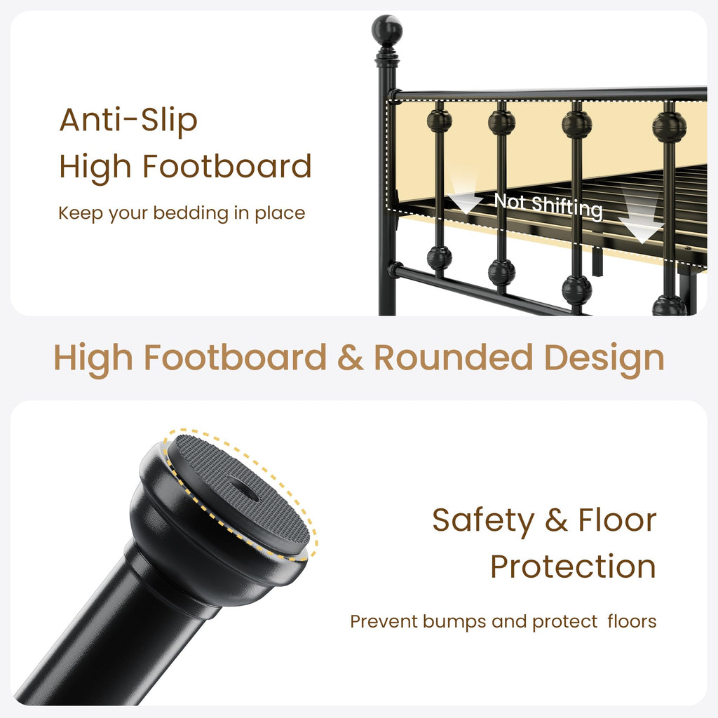 Queen Metal Bed Frame with Victorian Headboard and Footboard Black U274808