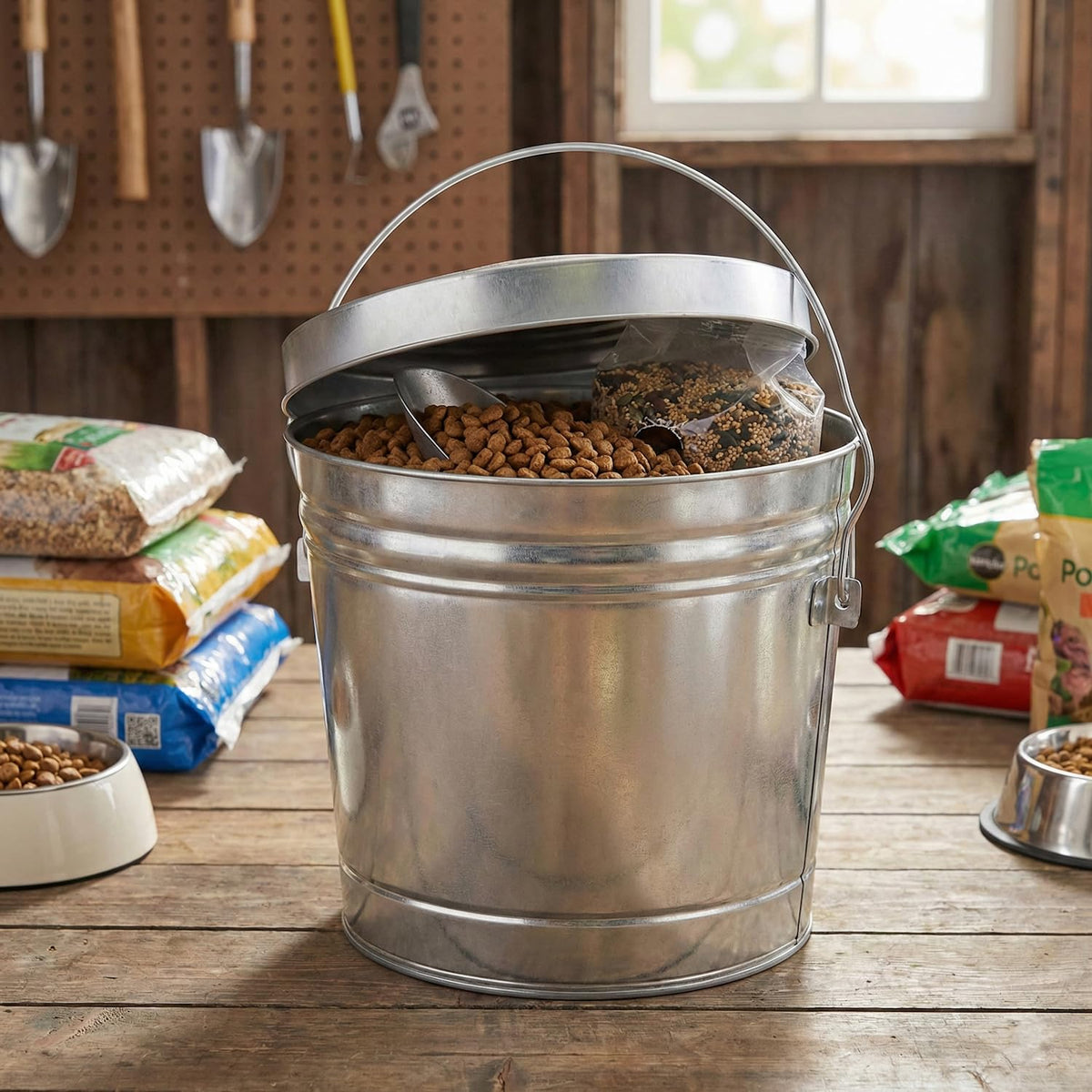 6-Gallon Galvanized Steel Locking Lid Trash Can P6047