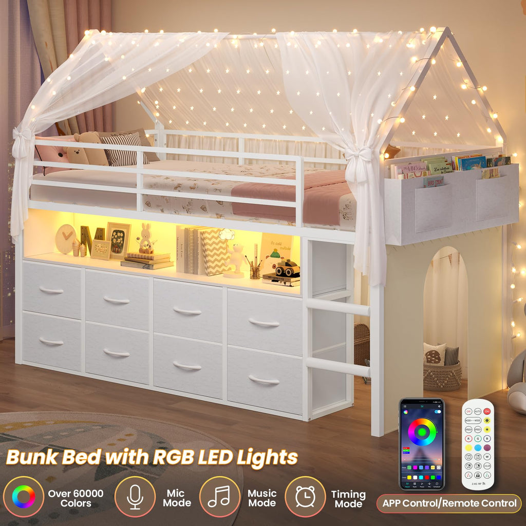Twin Size Low Loft Bed with 8 Storage Drawers B616827