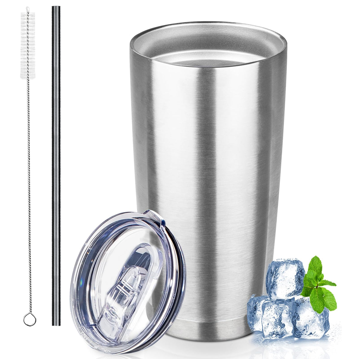 20 oz Stainless Steel Insulated Tumbler with Lids and Straws A498744