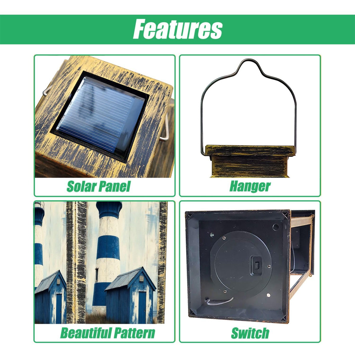 Navy Blue Coastal Solar Lantern V706