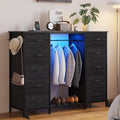 55"W Dresser with Hanging Rack, 10 Fabric Drawers & Hooks W18025