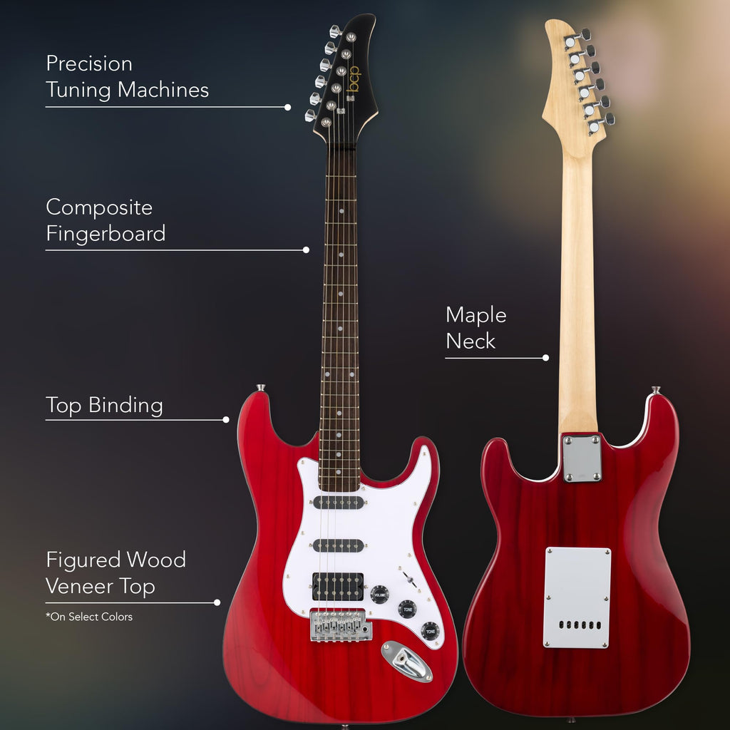 Cherry Red White Electric Guitar Kit with Headphone Amp D12818