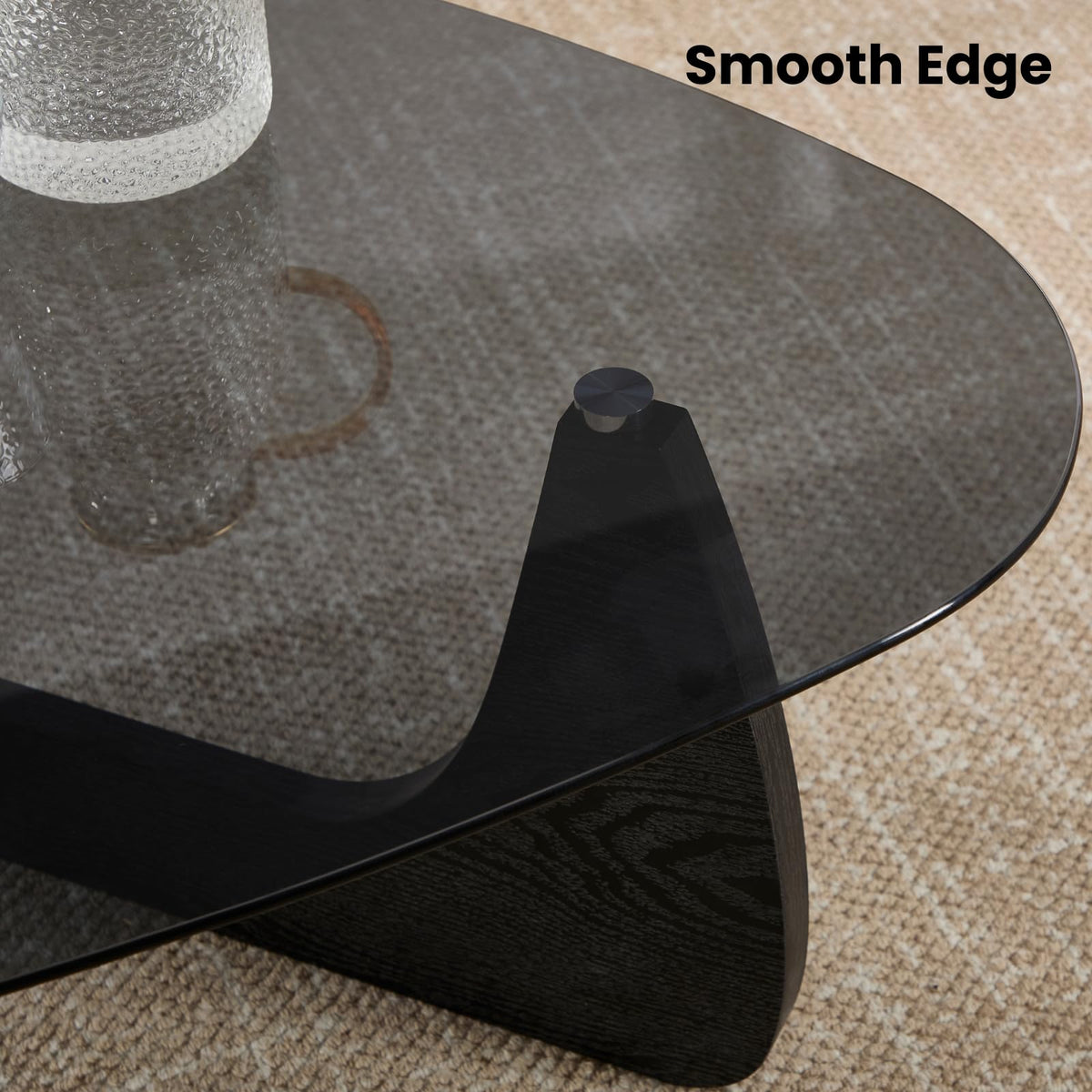 Modern Triangle Glass Coffee Table with Wood Base U649