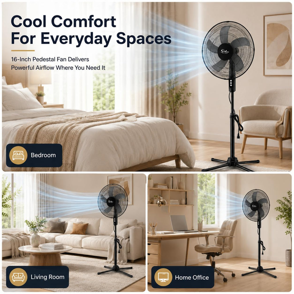 16" Oscillating Pedestal Fan, 3 Speed Standing Fan I102