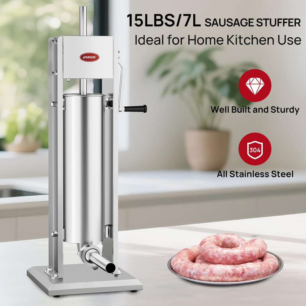 7L Stainless Steel Vertical Sausage Stuffer with 4 Stuffing Tubes F251