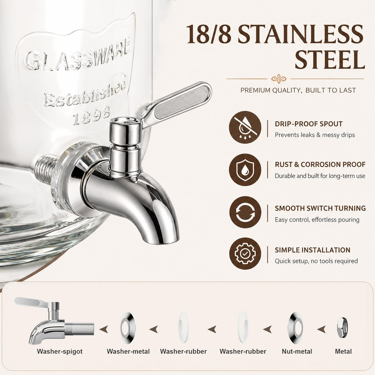 1 Gallon Glass Drink Dispensers with Spigot K462792