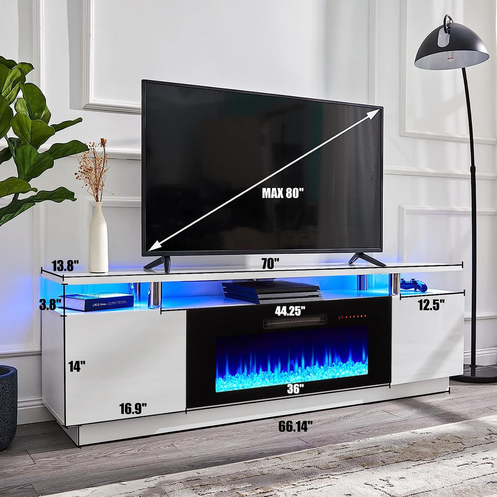 70" High-Gloss TV Stand with 36" Electric Fireplace O673850