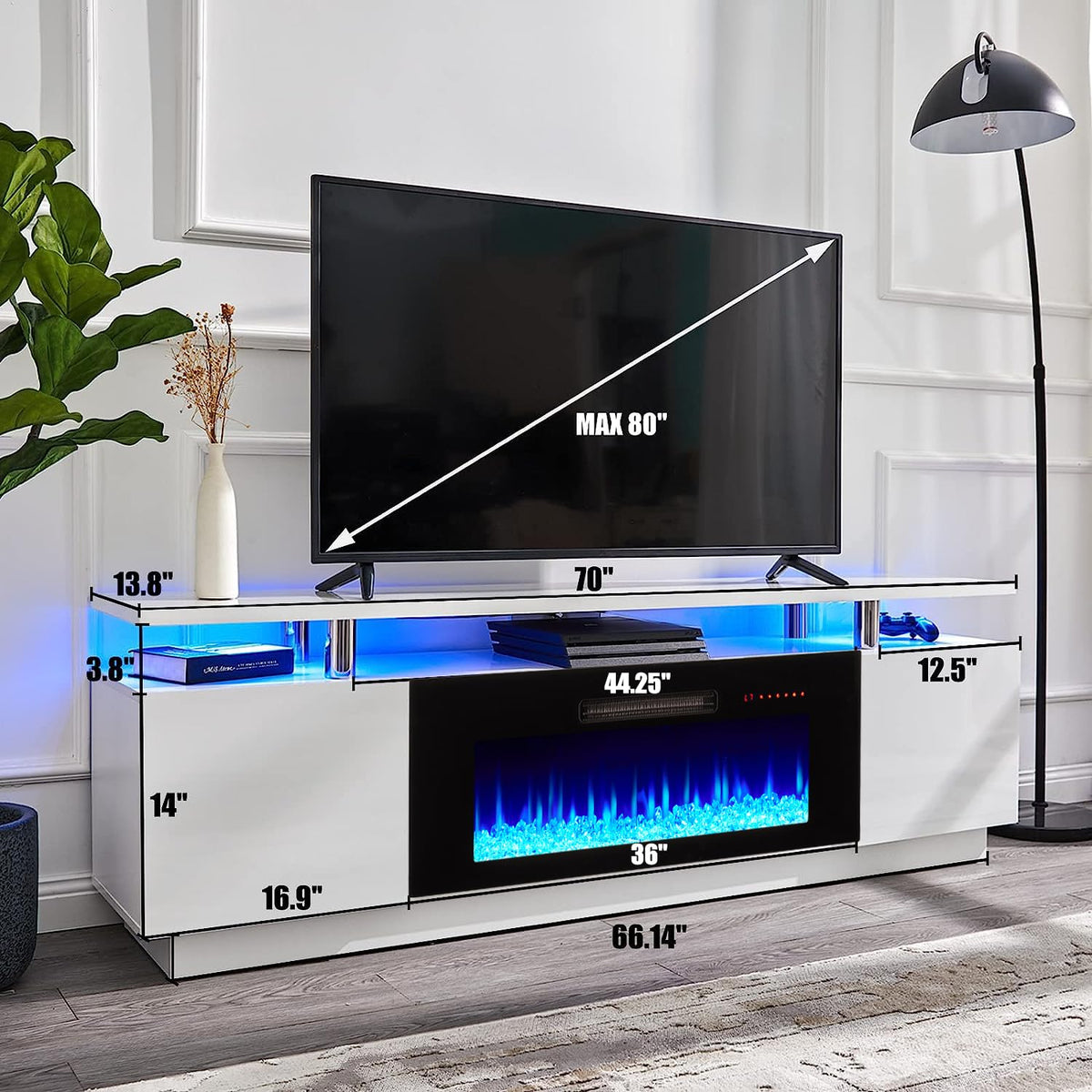 70" High-Gloss TV Stand with 36" Electric Fireplace O673850