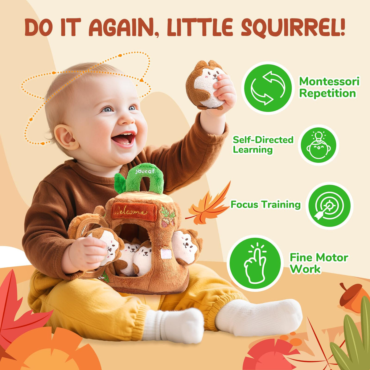 Soft Treehouse 5 Sensory Squirrels Rattle T865