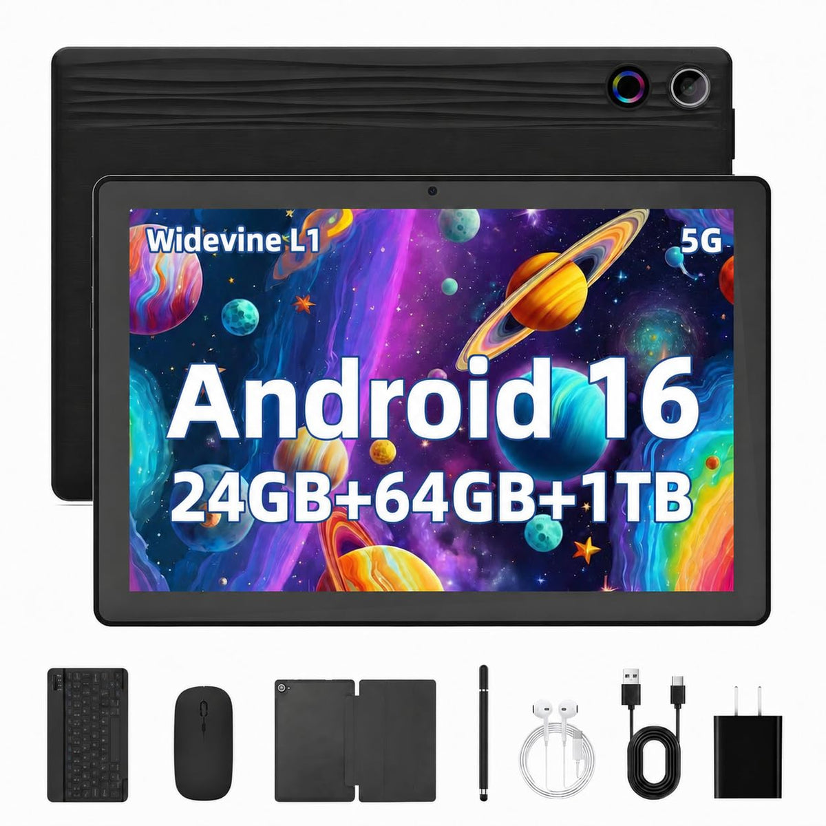Android 16 10 Inch Tablet with Keyboard Mouse Pen Protective Case A314714