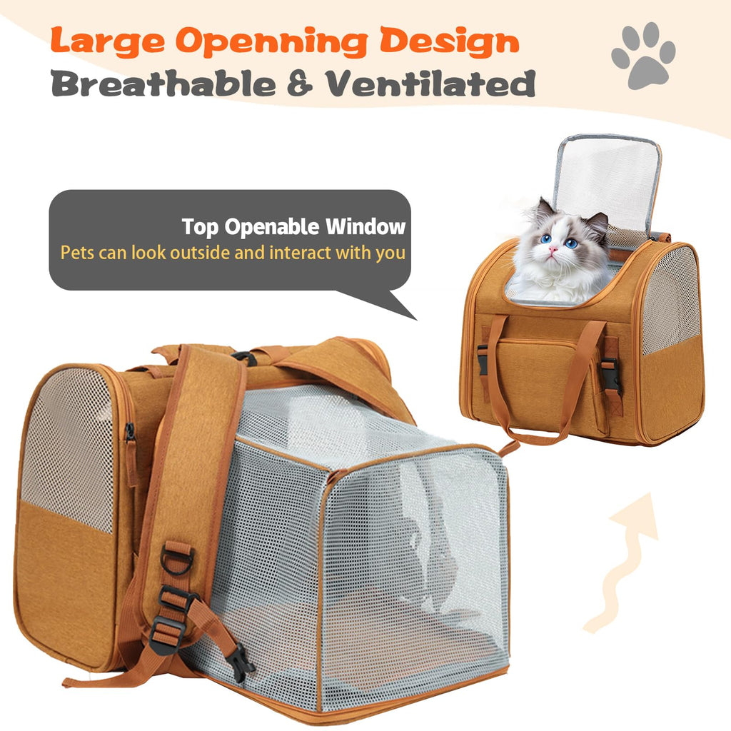 Brown Expandable Breathable Mesh Cat Carrier Backpack I67382