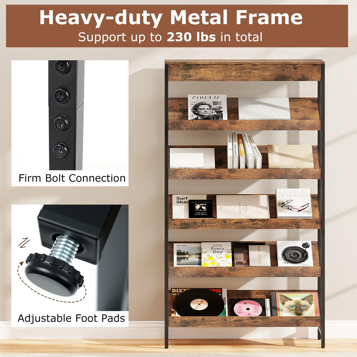 6-Tier Tall Freestanding Bookshelf with Angled Shelves X2421