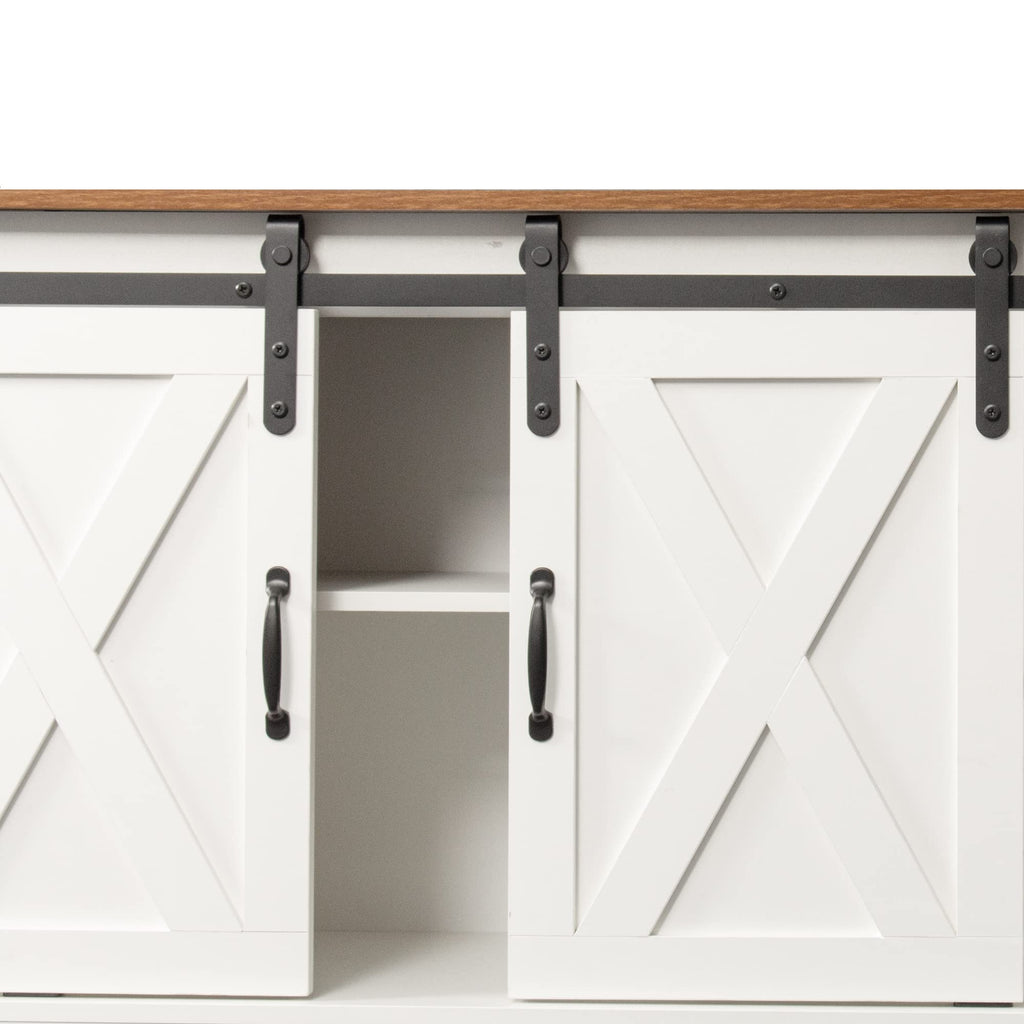 Sliding Barn Door Wood TV Stand with Adjustable Shelves D294