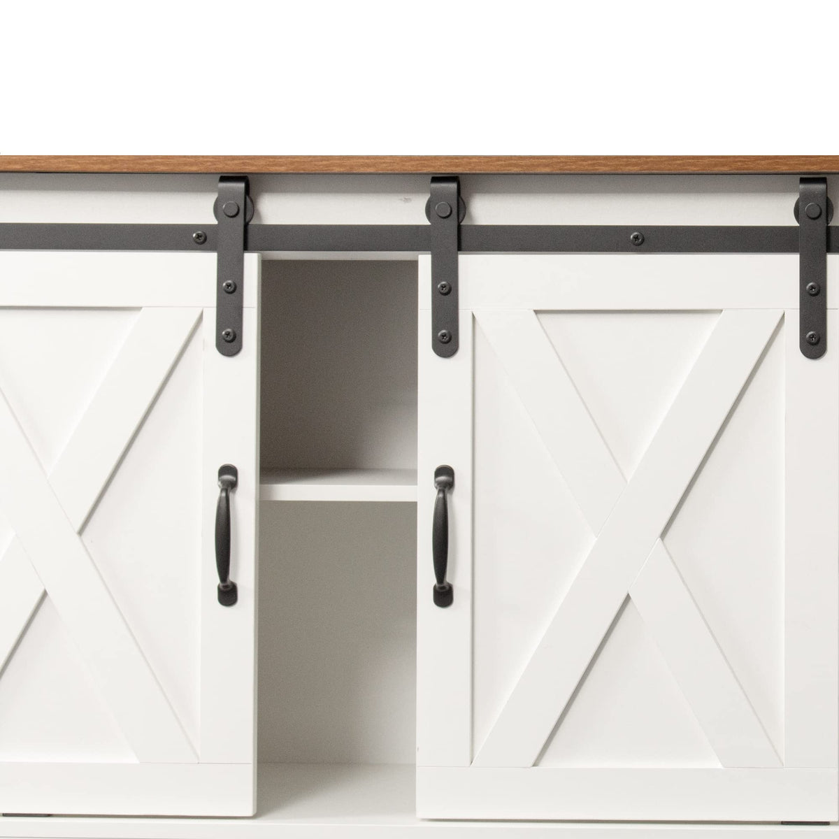 Sliding Barn Door Wood TV Stand with Adjustable Shelves D294