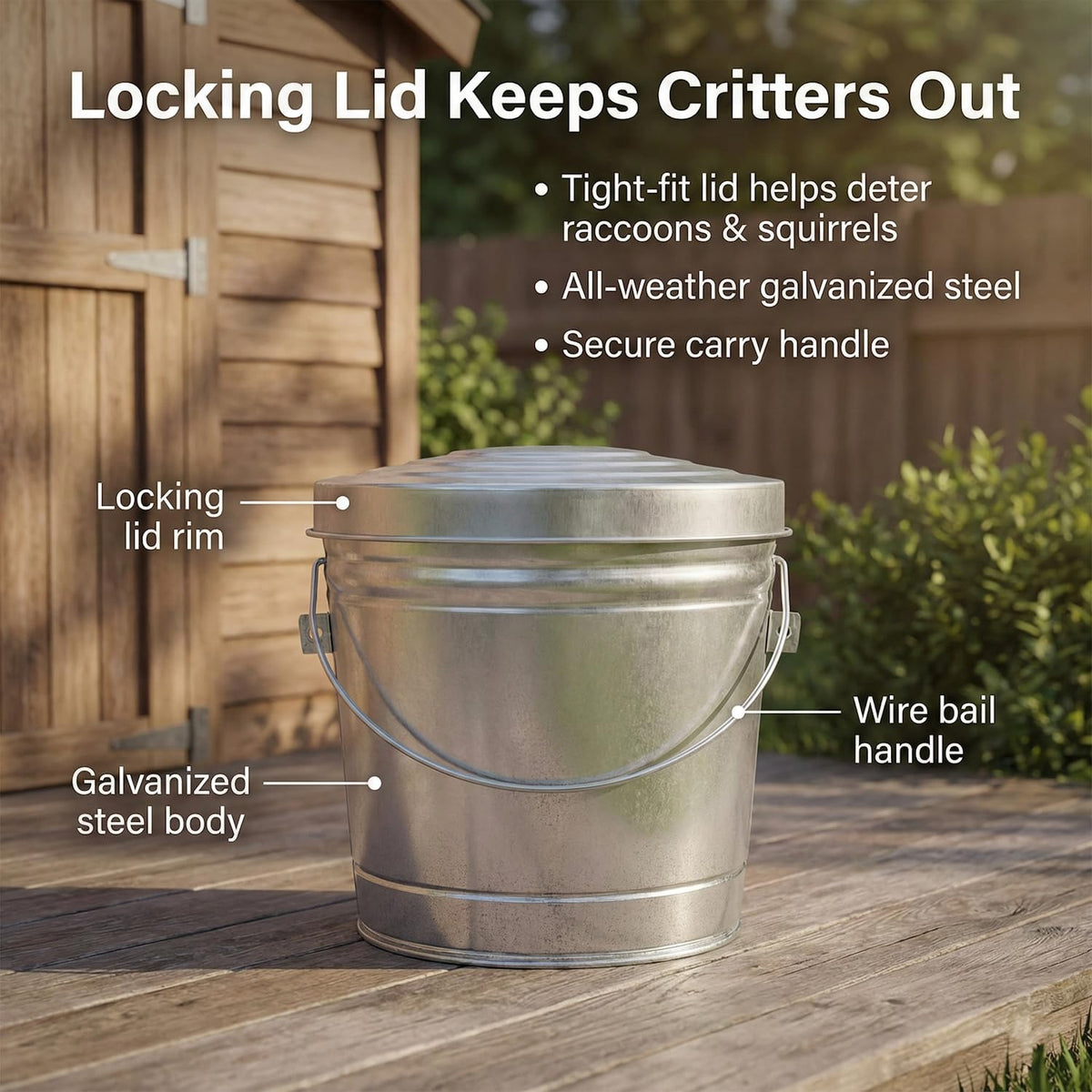6-Gallon Galvanized Steel Locking Lid Trash Can P6047