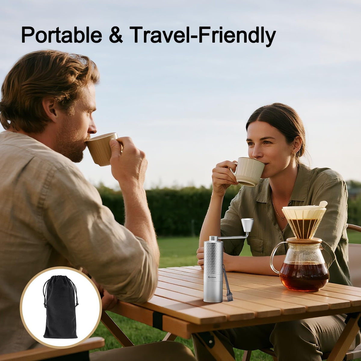Manual Coffee Grinder, Stainless Steel Conical Burr Hand Grinder, 25g Coffee Bean Mill with Magnetic Handle, Dual Bearing Metal Body for Travel and Camping K566393