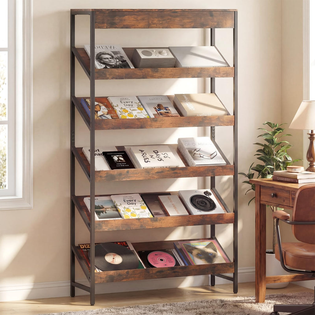 6-Tier Tall Freestanding Bookshelf with Angled Shelves X2421