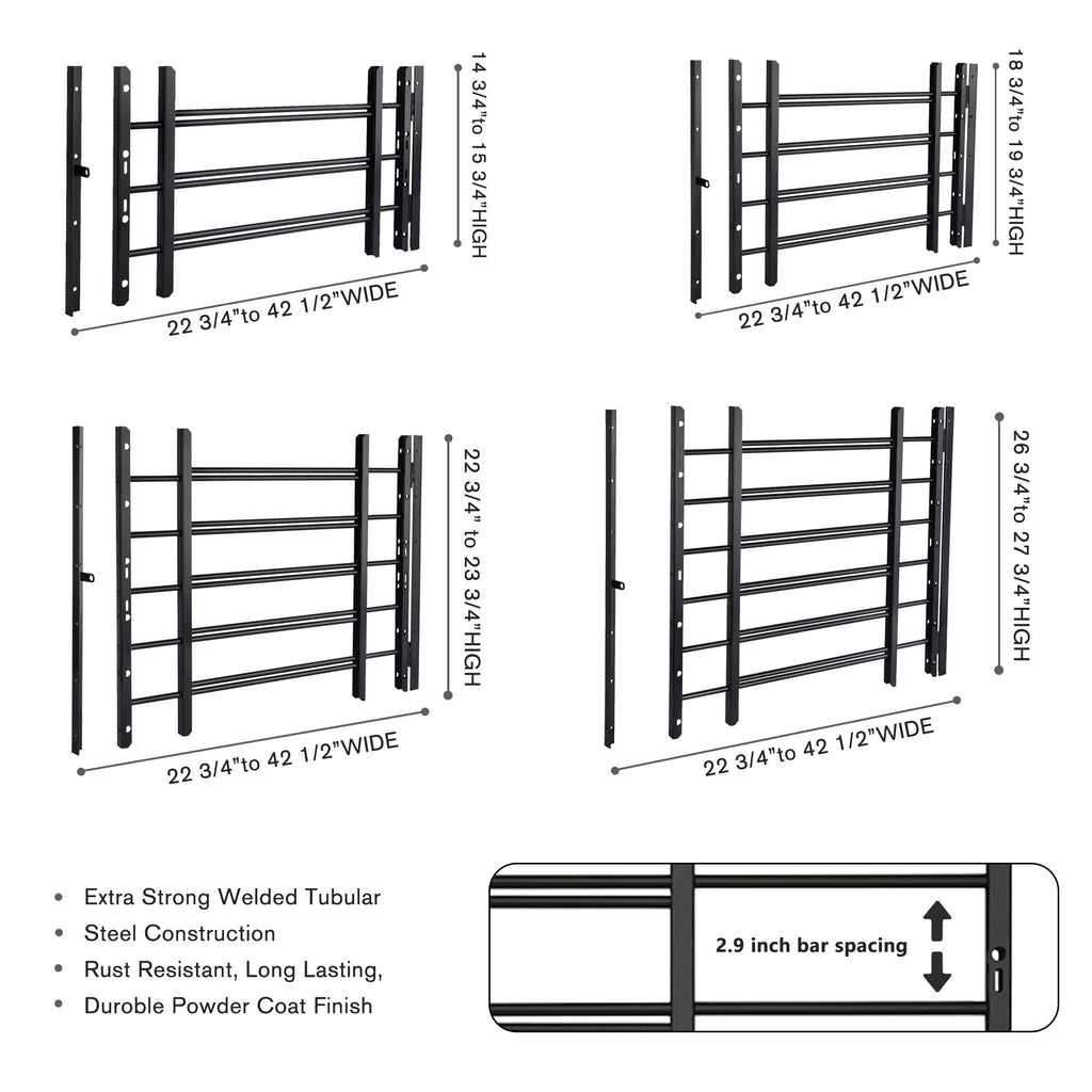 Black Adjustable Tubular Steel Window Security Bars M3479