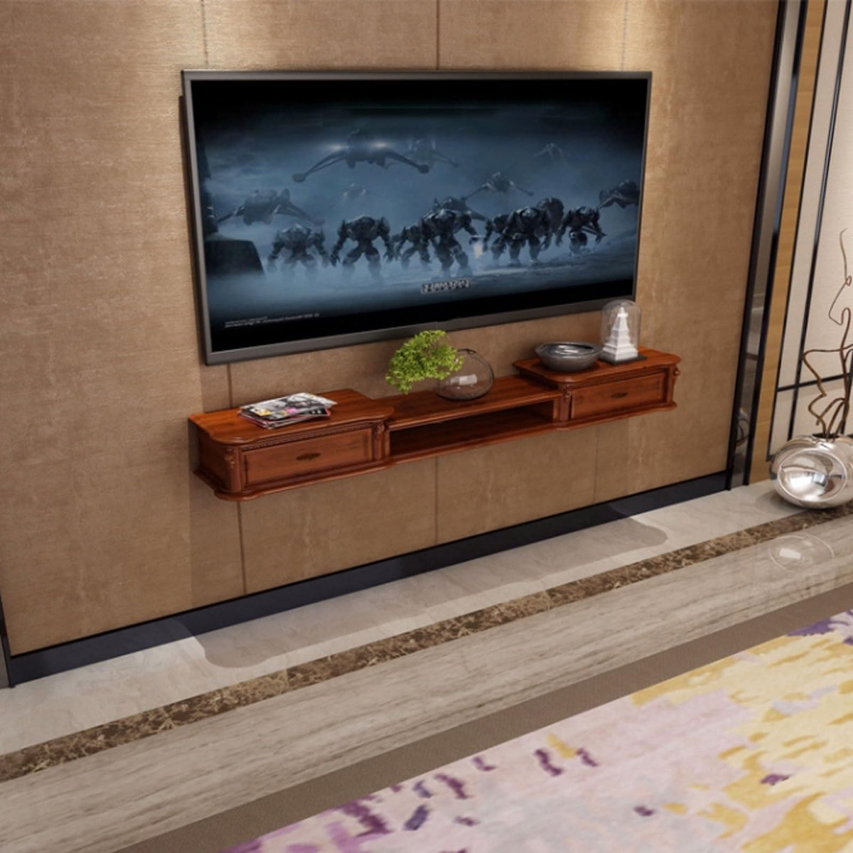 Wall Mounted TV Stand with Drawers and Open Storage Shelf G41441