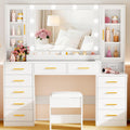 White Glass Top Vanity Desk with Mirror and Lights H6005