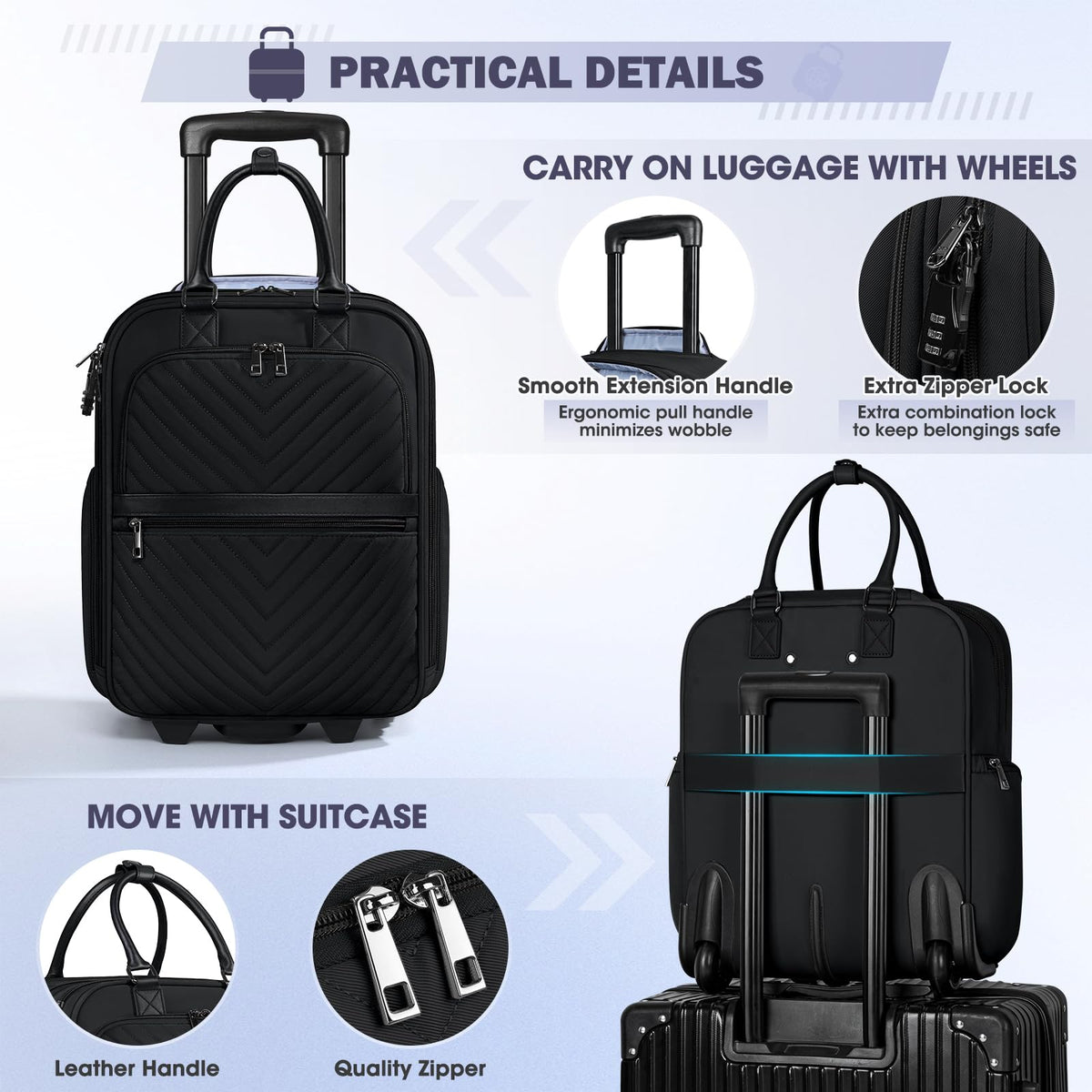 16-inch Lightweight Softside Underseat Carry On Luggage with Wheels Black O856032