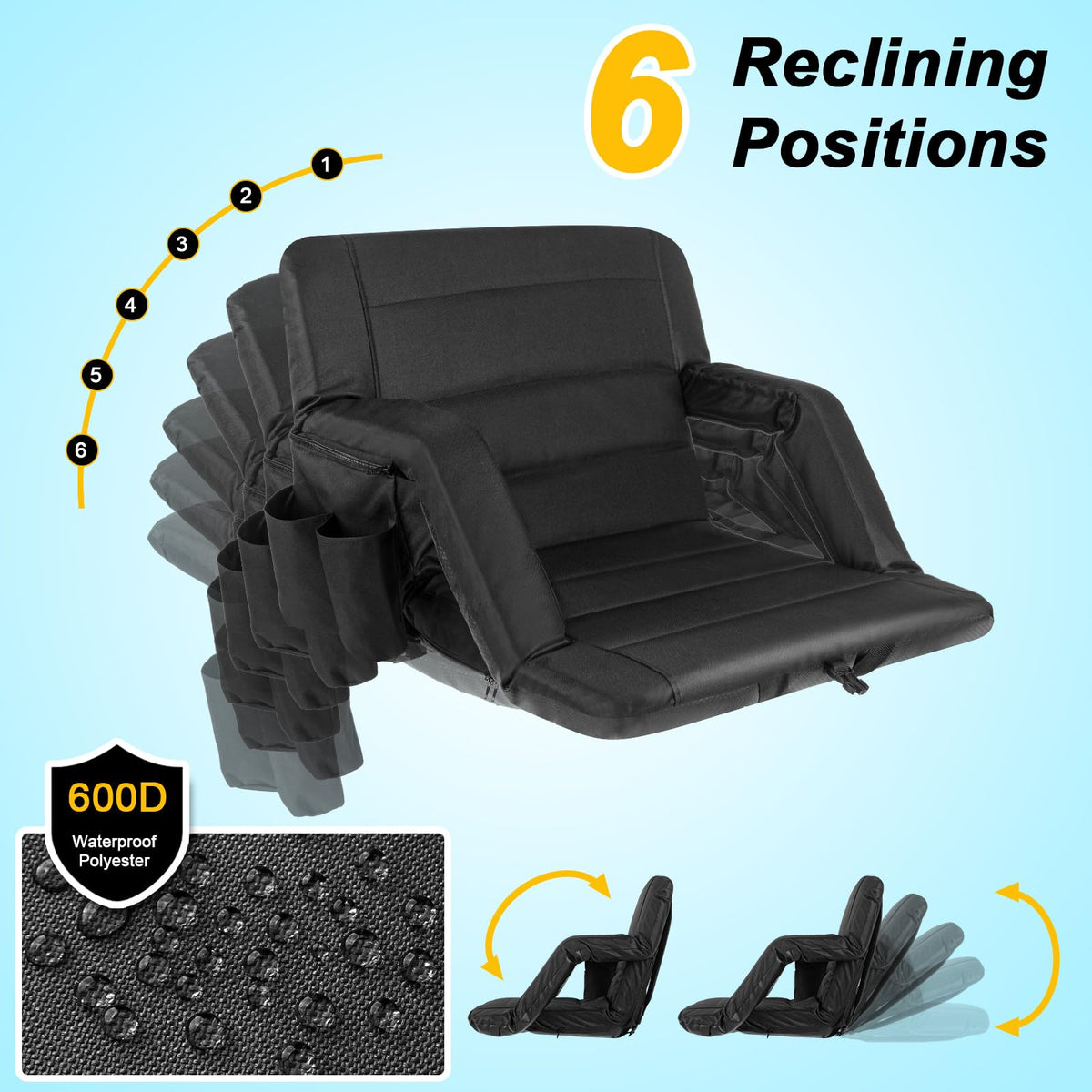 2 Pack Wide Waterproof Folding Stadium Seats with Back Support H2514