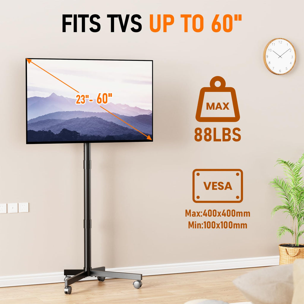 Rolling TV Stand with Locking Wheels, Black G269372
