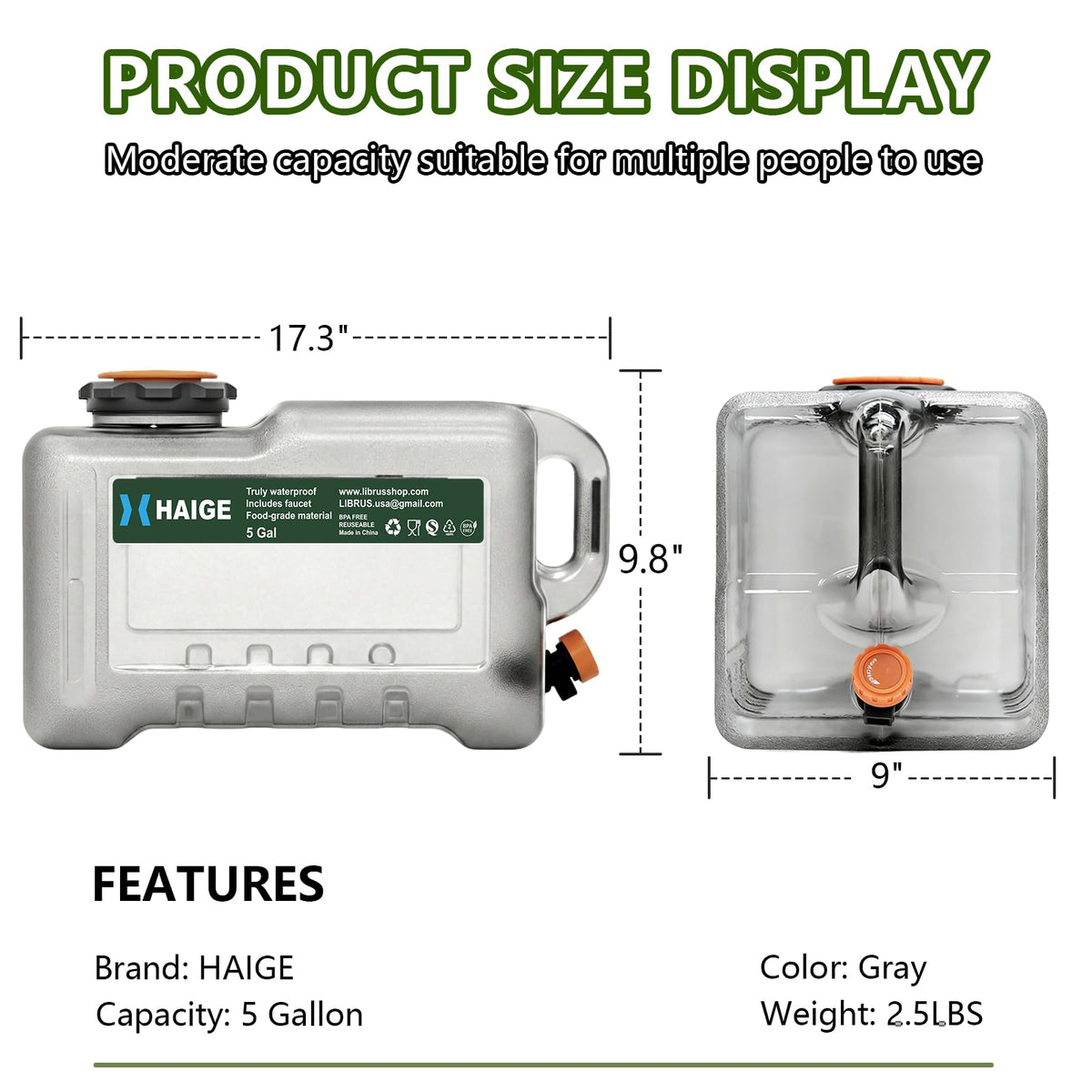 5 Gallon BPA-Free Portable Water Jug with Spigot K183