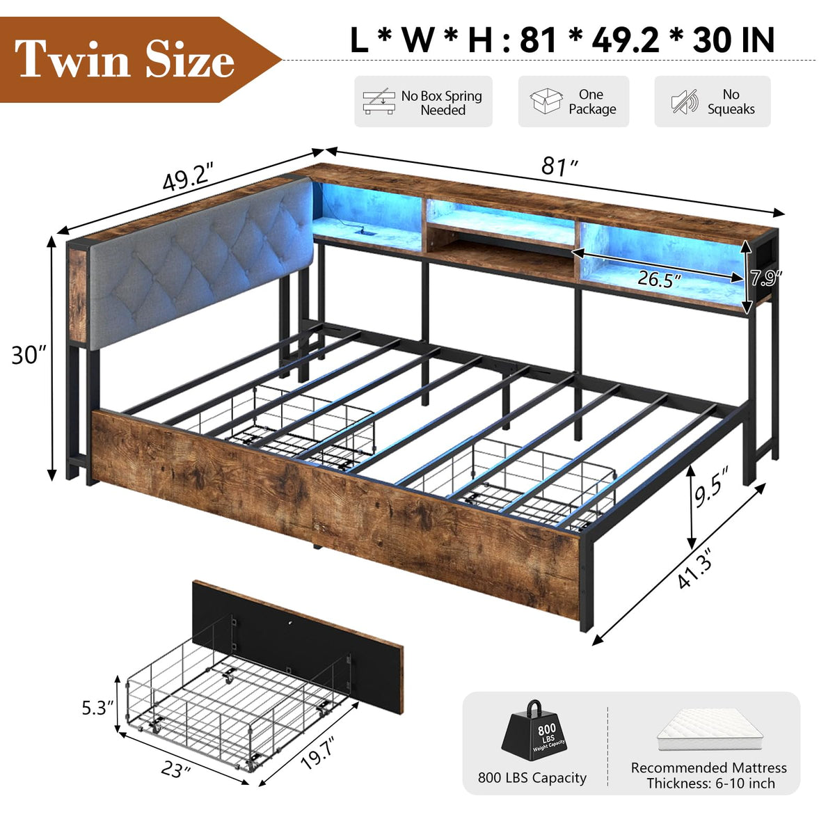 Twin Size Corner Bed Frame with Storage and Headboard O431419