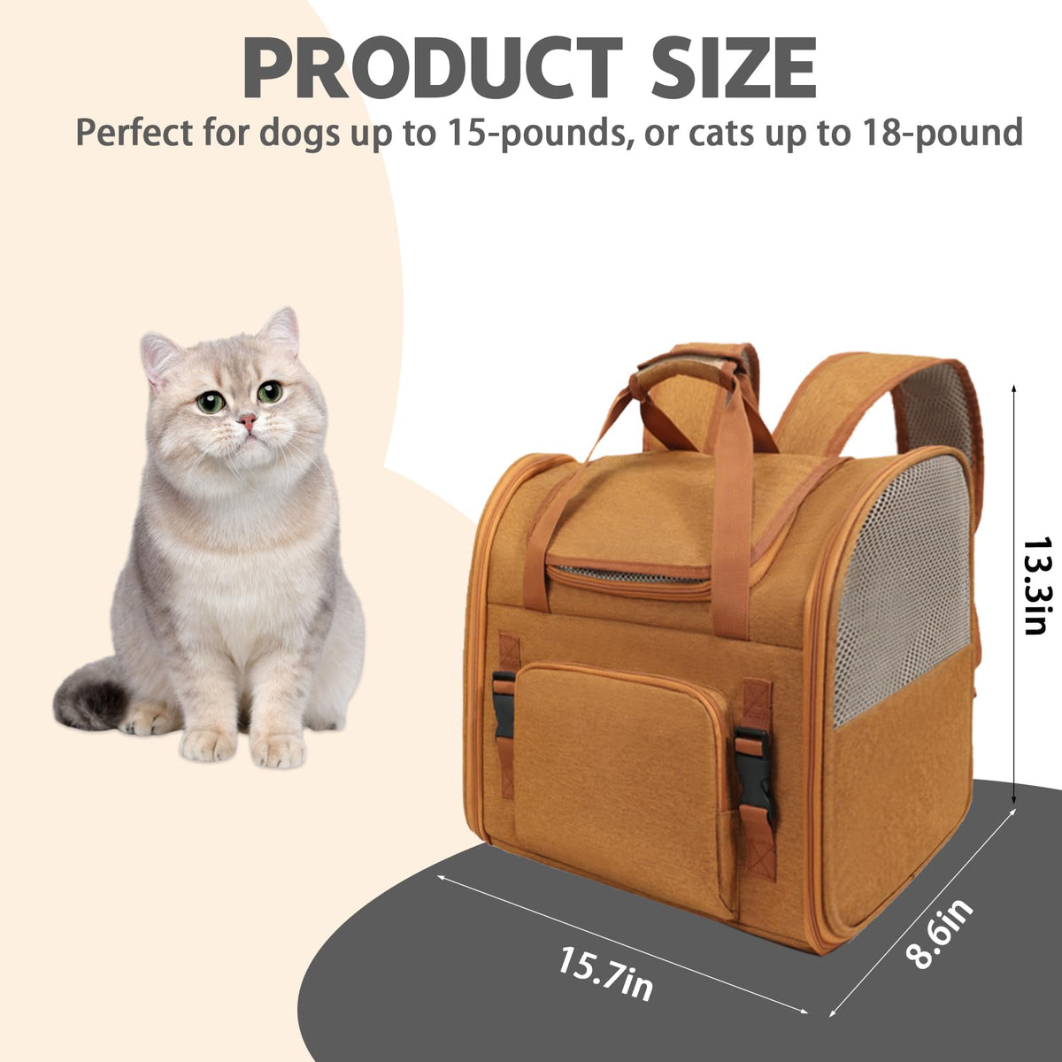Brown Expandable Breathable Mesh Cat Carrier Backpack I67382