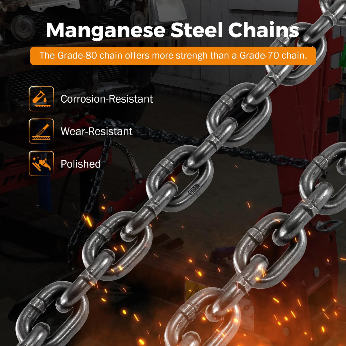 3/8 Inch 10Ft Tow Chain with Double Slip Hooks I86187