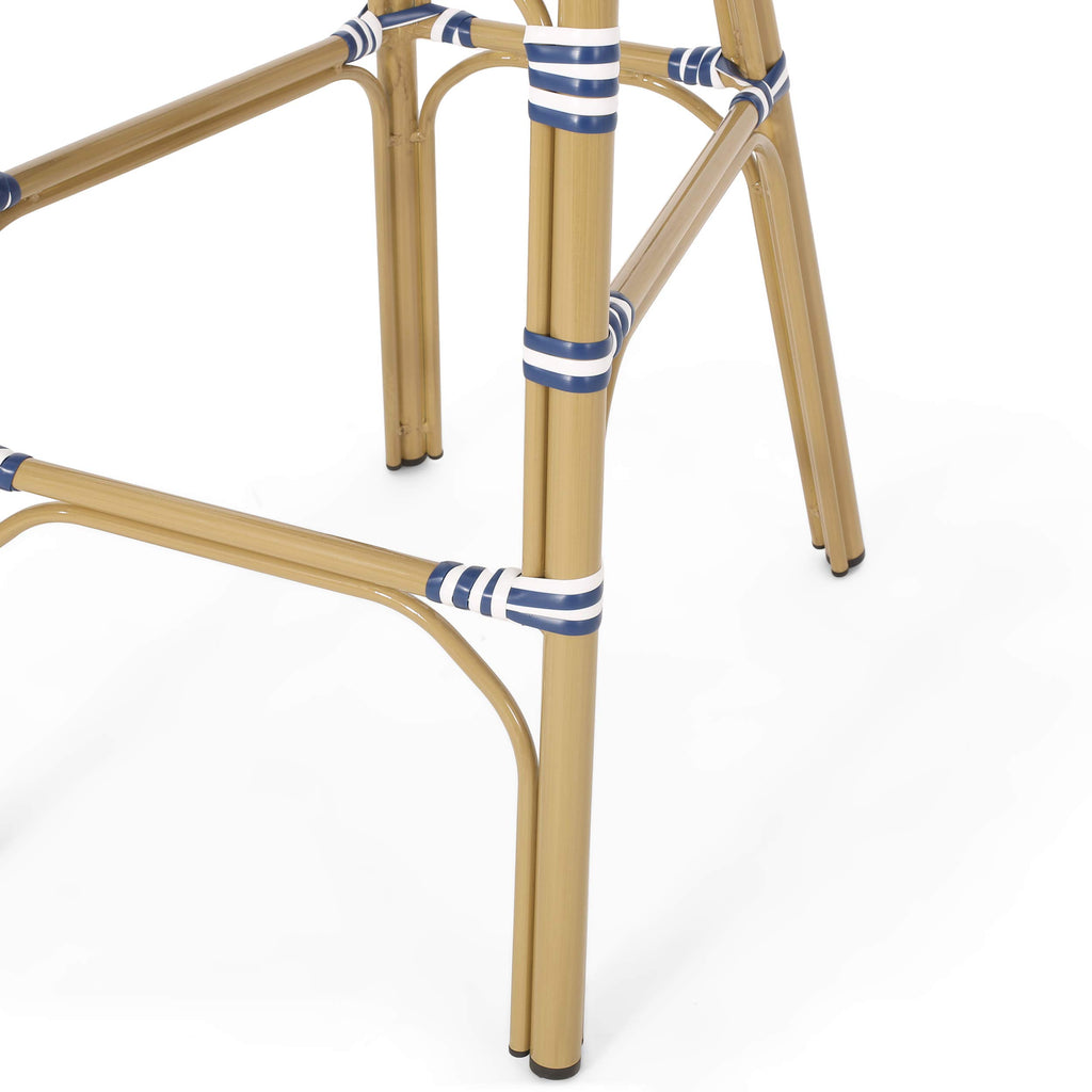 29.5" Bar Height Outdoor Stools Set of 2 Wicker Rattan Aluminum Teal Blue White A54889