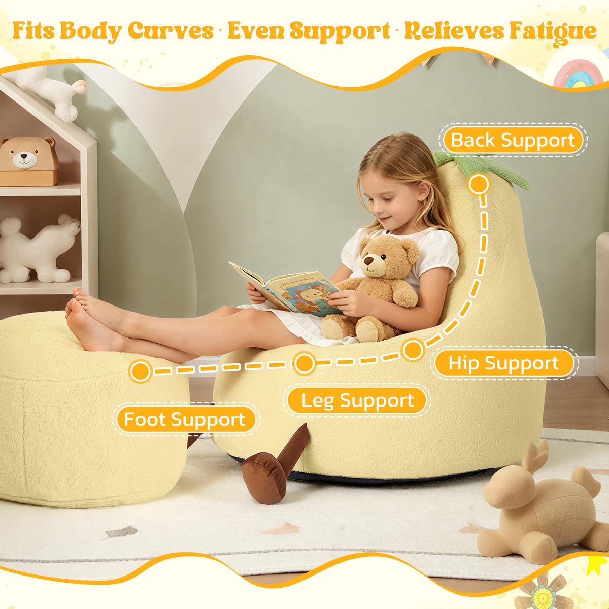 Yellow Faux Rabbit Fur Memory Foam Bean Bag Chair G373733