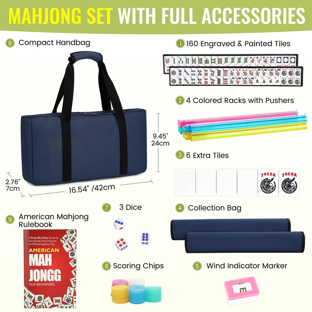 White 166 Tiles Mahjong Set with Blue Carrying Bag Q962