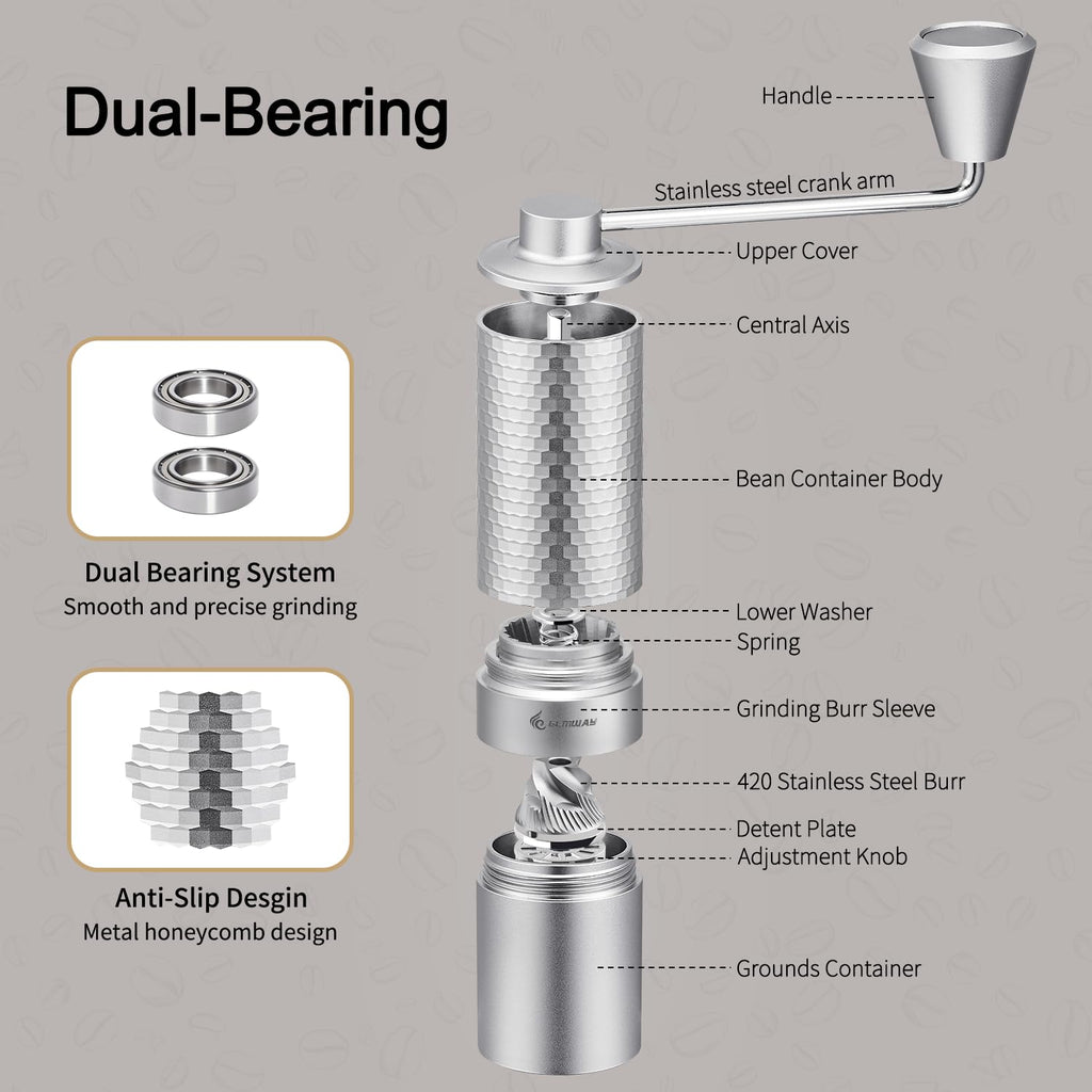 Manual Coffee Grinder, Stainless Steel Conical Burr Hand Grinder, 25g Coffee Bean Mill with Magnetic Handle, Dual Bearing Metal Body for Travel and Camping K566393