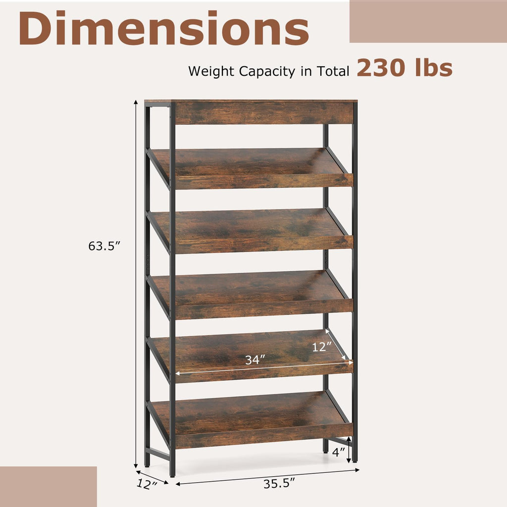 6-Tier Tall Freestanding Bookshelf with Angled Shelves X2421