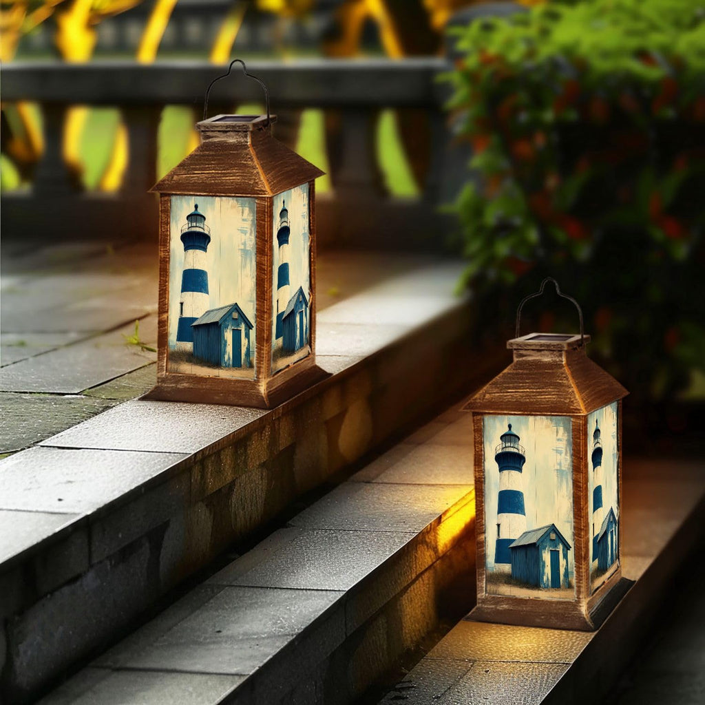 Navy Blue Coastal Solar Lantern V706