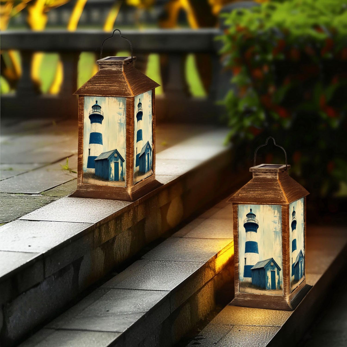 Navy Blue Coastal Solar Lantern V706
