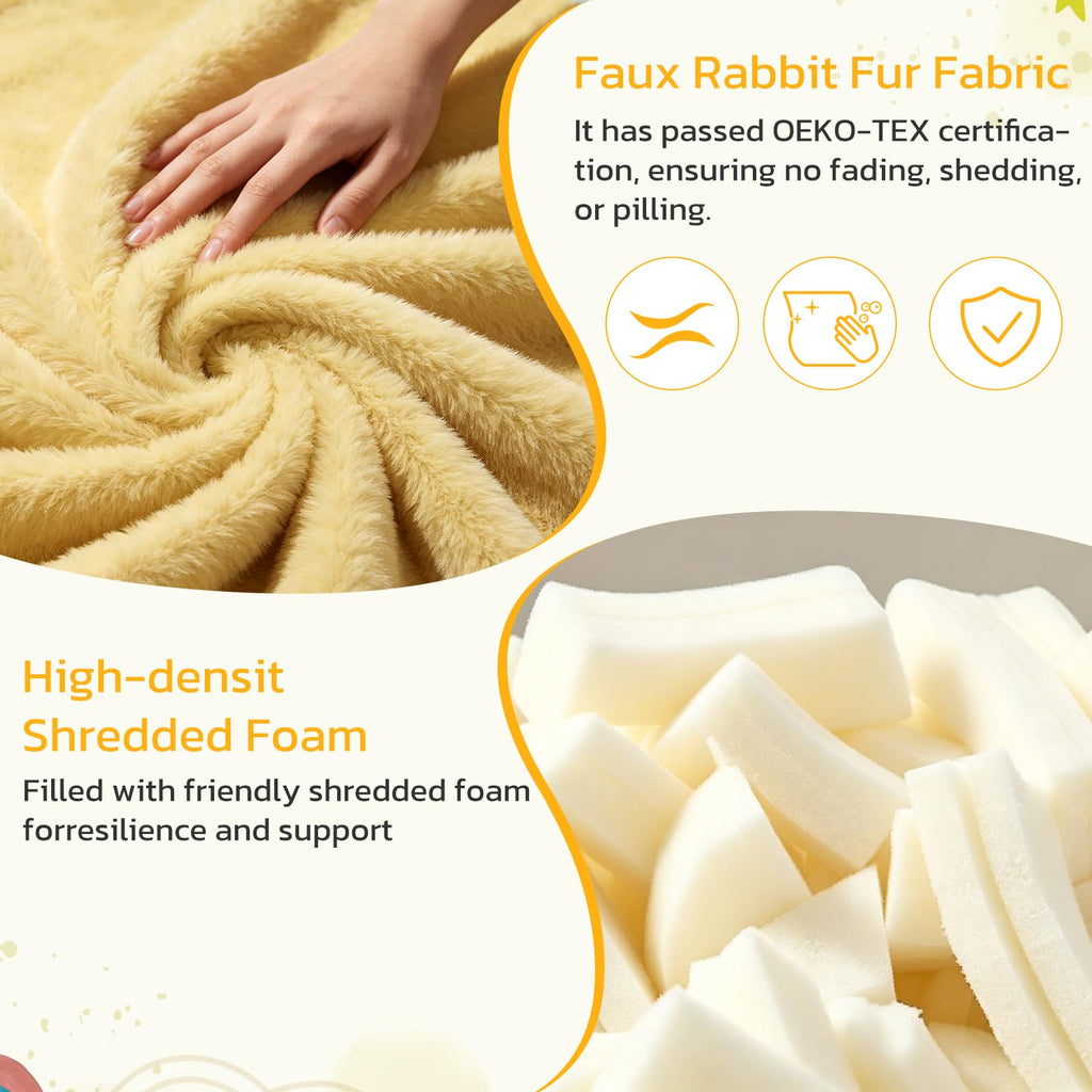 Yellow Faux Rabbit Fur Memory Foam Bean Bag Chair G373733