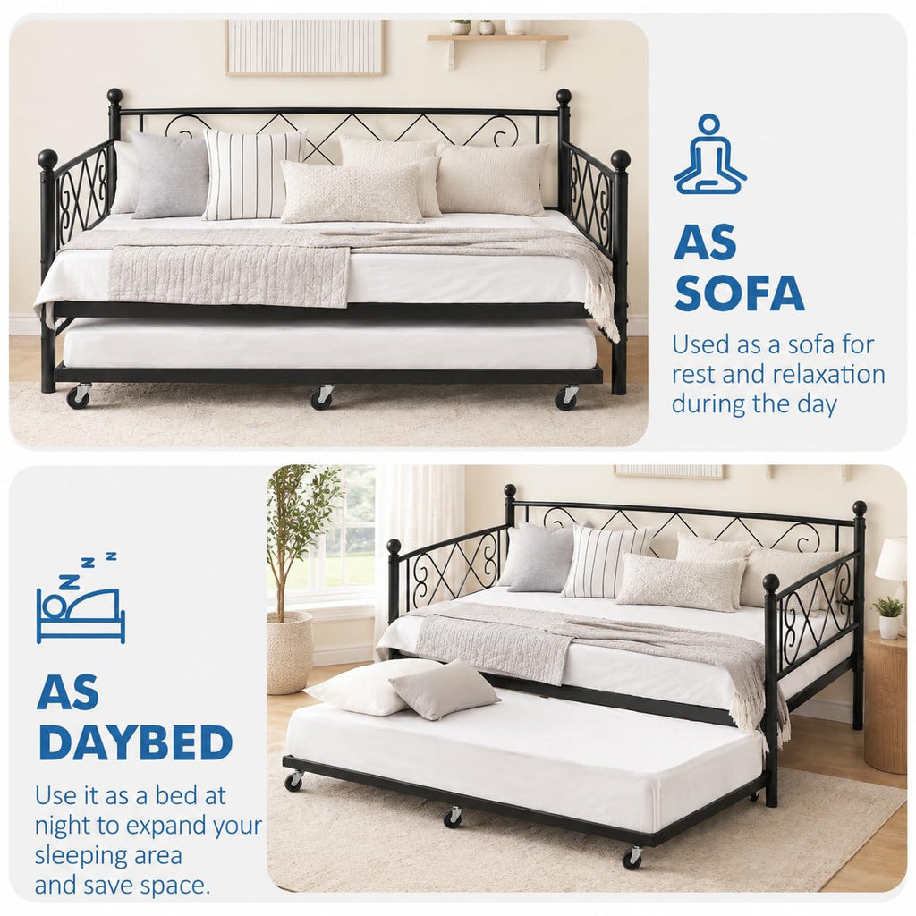 Twin Daybed with Trundle and Heart-Shaped Headboard L95001