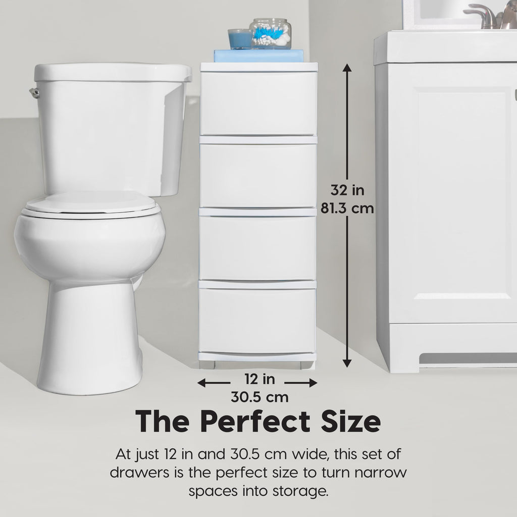 White 4 Drawer Slim Narrow Storage Organizer W7040