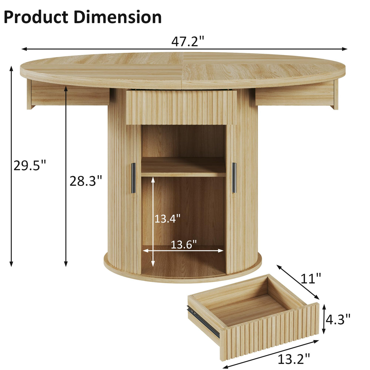 47.2" Round Wood Dining Table with 4 Drawers P29096