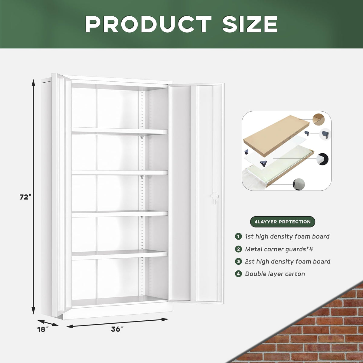 72" White Locking Metal Storage Cabinet with 4 Adjustable Shelves Q37266
