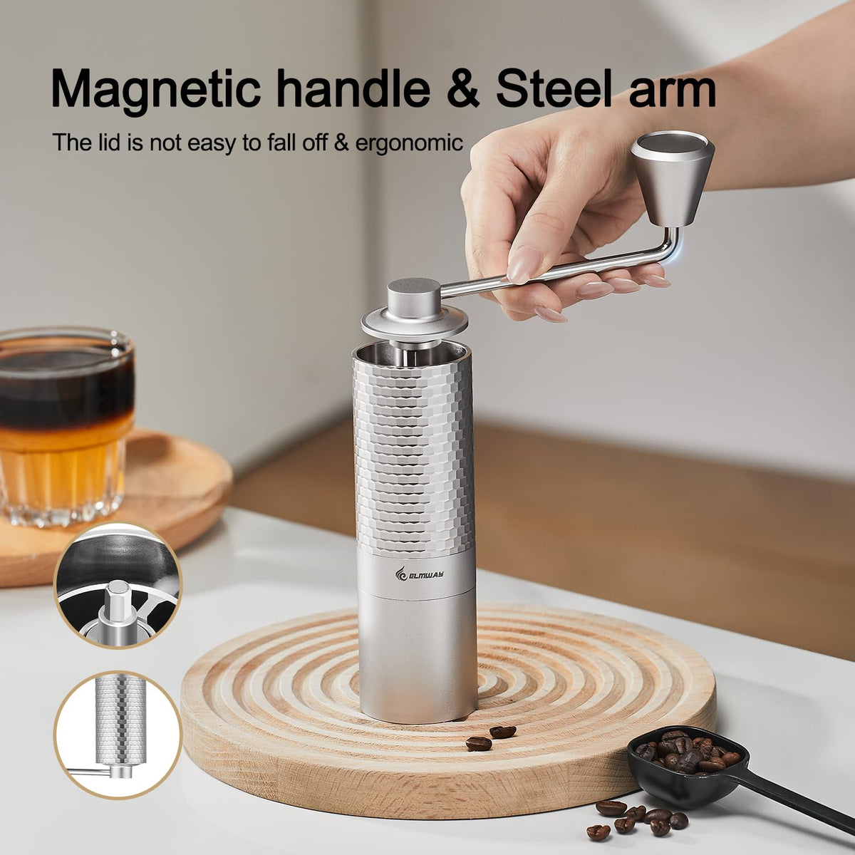 Manual Coffee Grinder, Stainless Steel Conical Burr Hand Grinder, 25g Coffee Bean Mill with Magnetic Handle, Dual Bearing Metal Body for Travel and Camping K566393