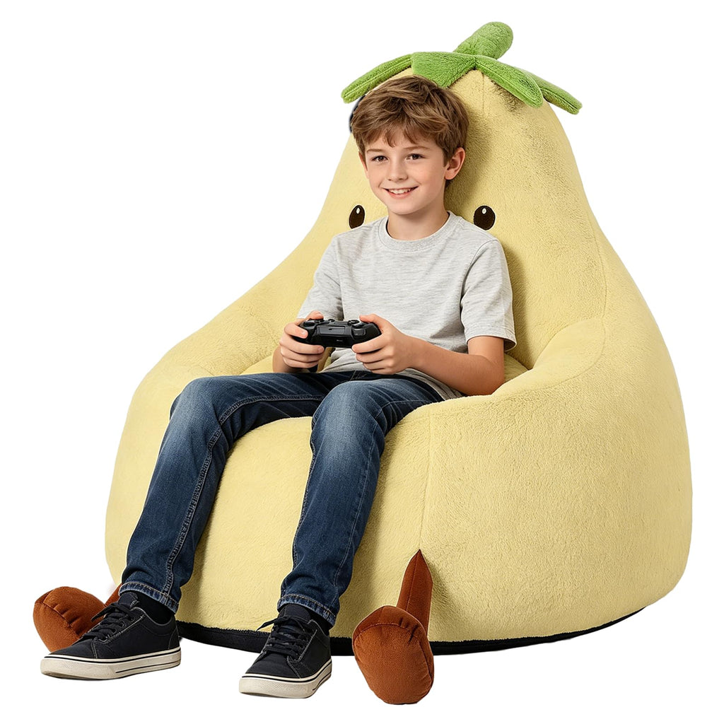 Yellow Faux Rabbit Fur Memory Foam Bean Bag Chair G373733